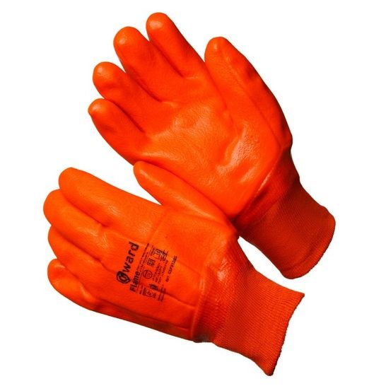 Перчатки трикотажные утепленные с оранжевым МБС покрытием Flame 